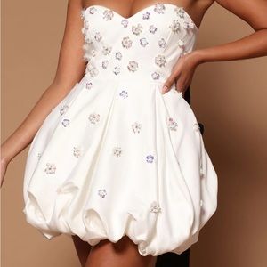 Embellished white mini dress